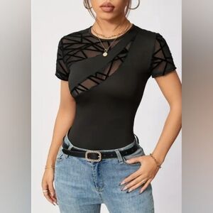 Black Sheer Geometric Top